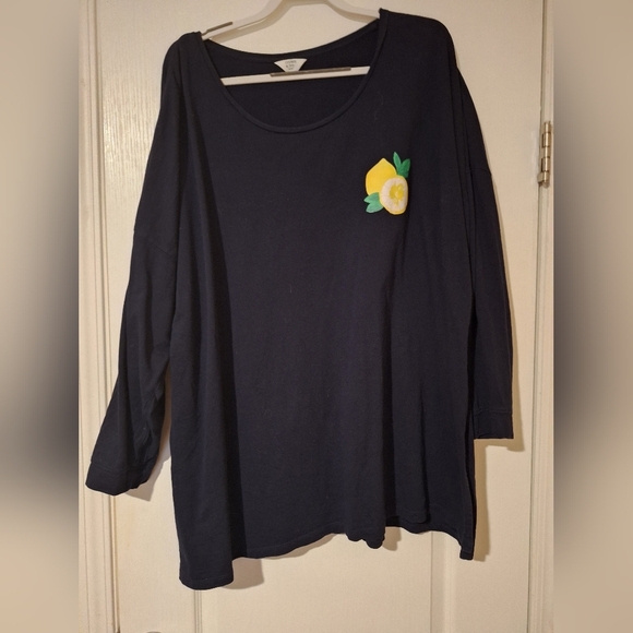 Womens Long Sleeve Crown & Ivy Navy Blue Top with Lemon 3X - Picture 1 of 4
